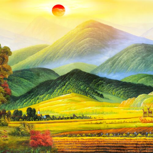 免密新客VIP拍山水风景日出靠山无水背有靠山客厅背景壁画FJ0006