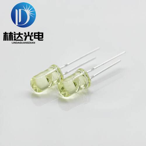 F5圆头高亮黄光直插发光二极管5mm圆头清透黄光晶元芯片led灯珠