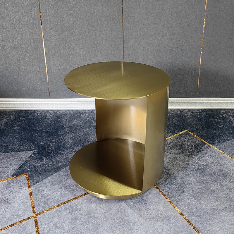 意式极简边几轻奢不锈钢黑钛拉丝沙发角几样板房别墅床头双层圆几