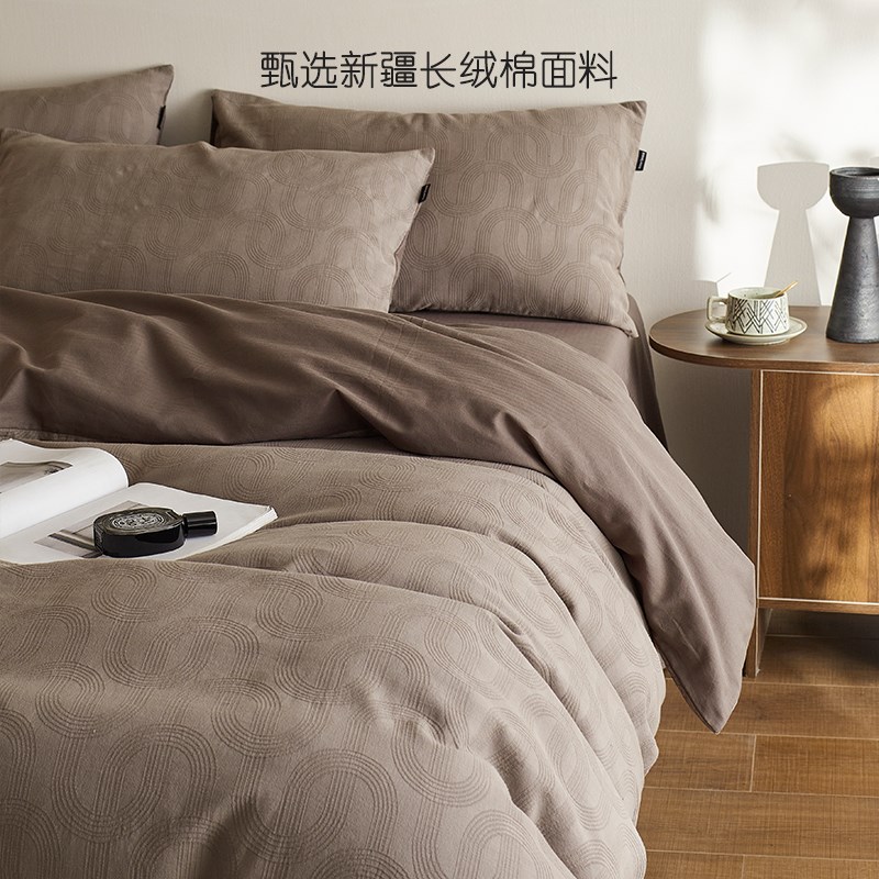 日式60支水洗棉色织提花床上四件套全棉裸睡床单被套床笠床品