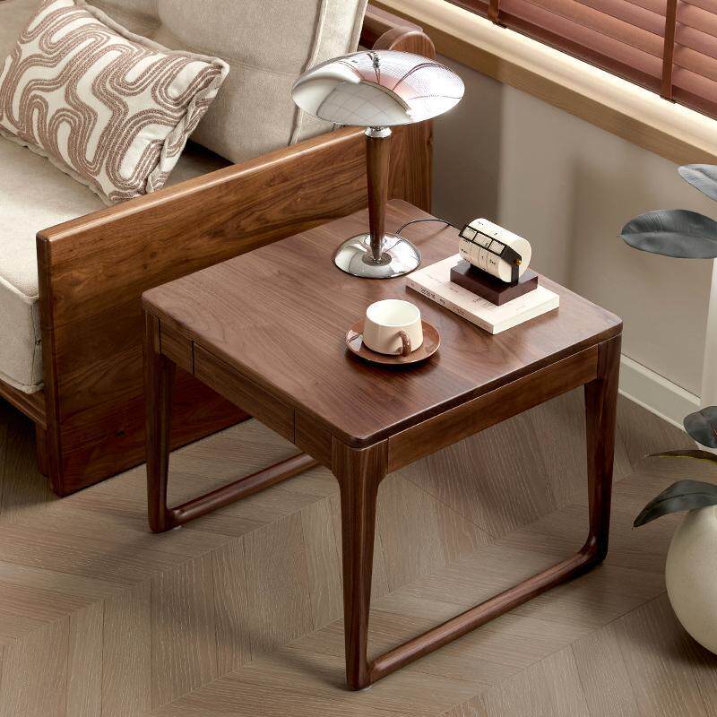 北美黑胡桃木实木沙发边几客厅北欧收纳方几正方形小茶桌储物角几