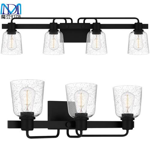 美式工业中世纪简约现代气泡玻璃浴室化妆灯黑色4头镜前灯