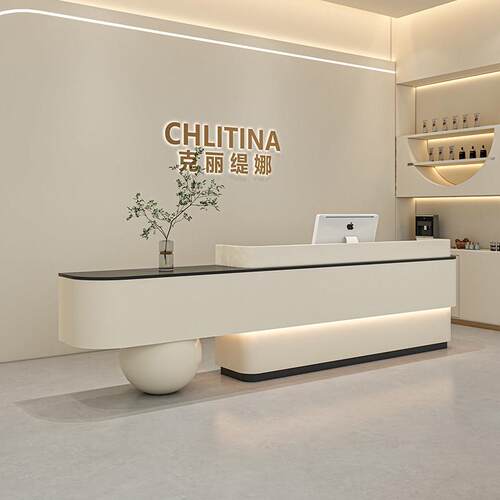 简约现美容院吧台公司酒店前台接待台服装店收银台烤漆桌白色