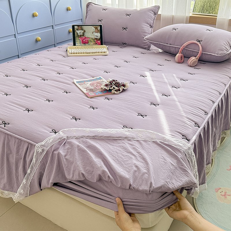 紫色加厚夹棉新型床笠床裙二合一2025新款水洗棉床罩带裙边床垫套