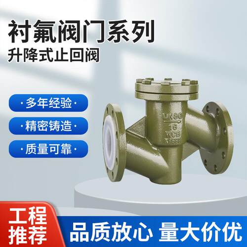 升降式衬氟止回阀H41F46-16C耐酸碱防腐蚀四氟单向逆止阀门DN50