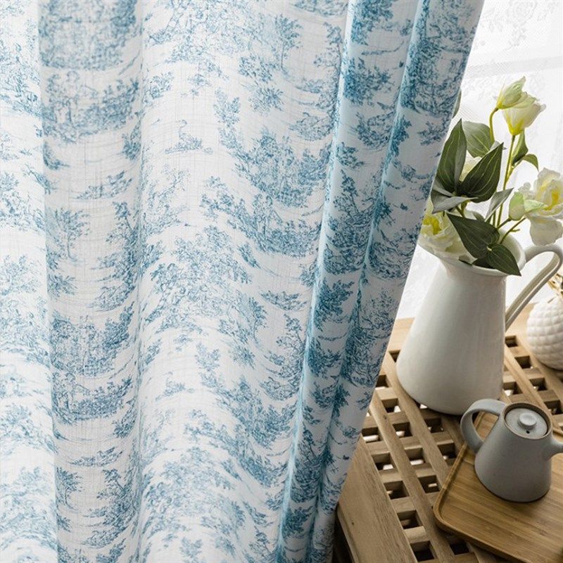 复古风法式欧式田园怀旧蓝色客厅半遮光装饰落地窗帘门帘布料定制,居家布艺,定制窗帘,淘宝优惠券,粉丝福利购,淘宝优惠卷