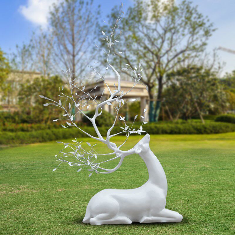 不锈钢梅花鹿雕塑售楼部酒店x大堂大角艺术鹿装饰婚庆美陈道具摆