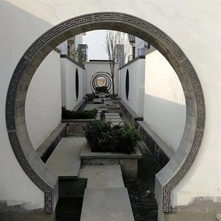 砖雕线条中式月亮门拱形门边线圆形回纹线条古建院墙弧形门回纹线