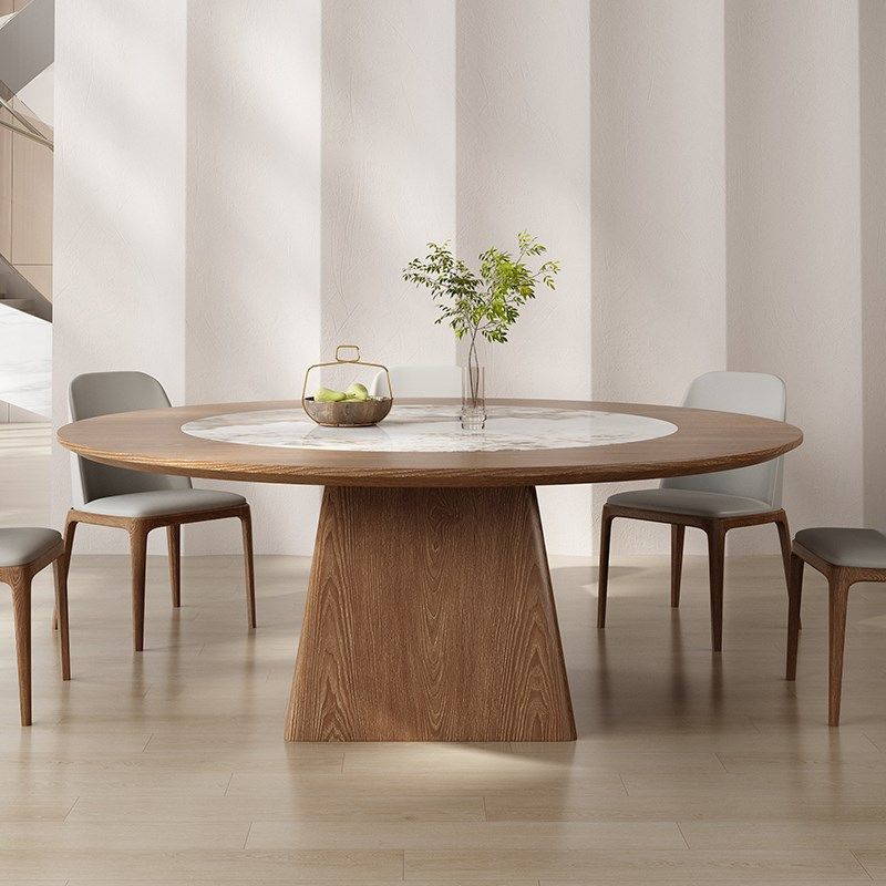 新中式2米实木大圆餐桌内嵌转盘12人家用别墅R园餐桌转桌盘大圆桌