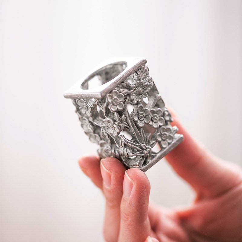 手工纯锡盖置紫砂壶盖托功夫茶具配件盖碗茶盖搁垫小架子梅花摆件