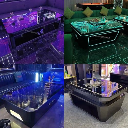 KTV茶几定制酒吧夜场会所不锈钢化玻璃大理石发光台酒吧桌卡座