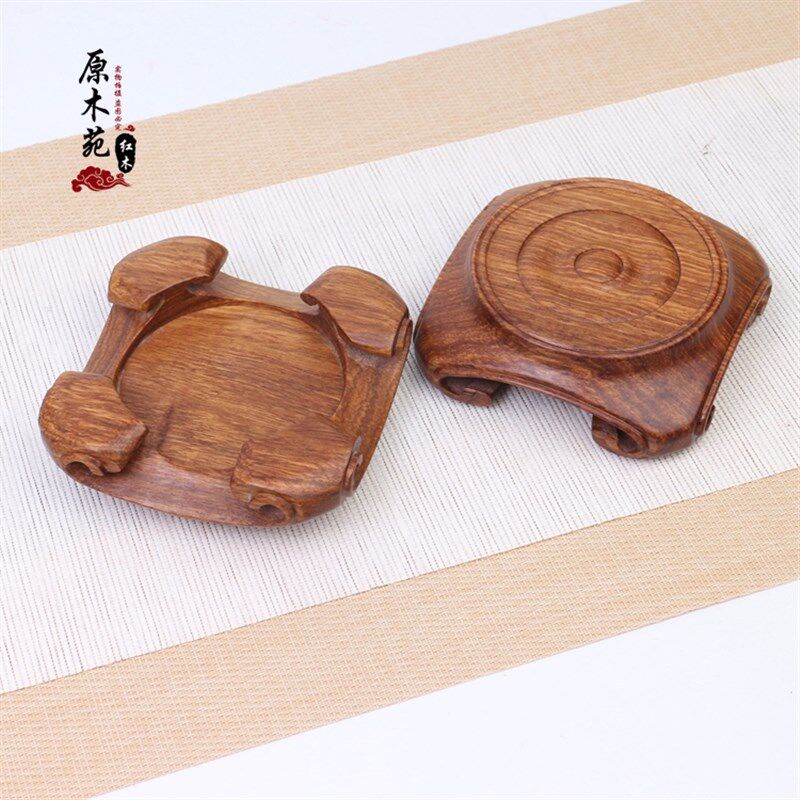 红木花梨木圆形紫砂壶花瓶花盆瓷器实木底座家居装饰摆件底托架垫