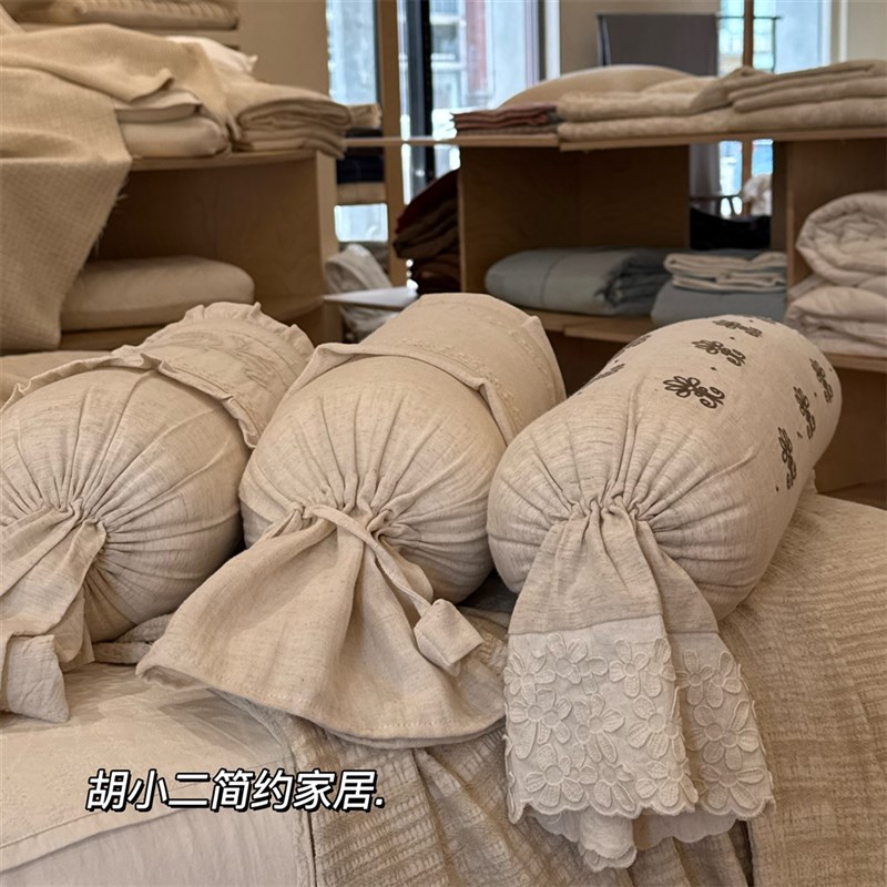 法式优雅覆古棉麻靠垫抱枕含芯卧室床品软装搭配糖果枕可拆卸腰枕