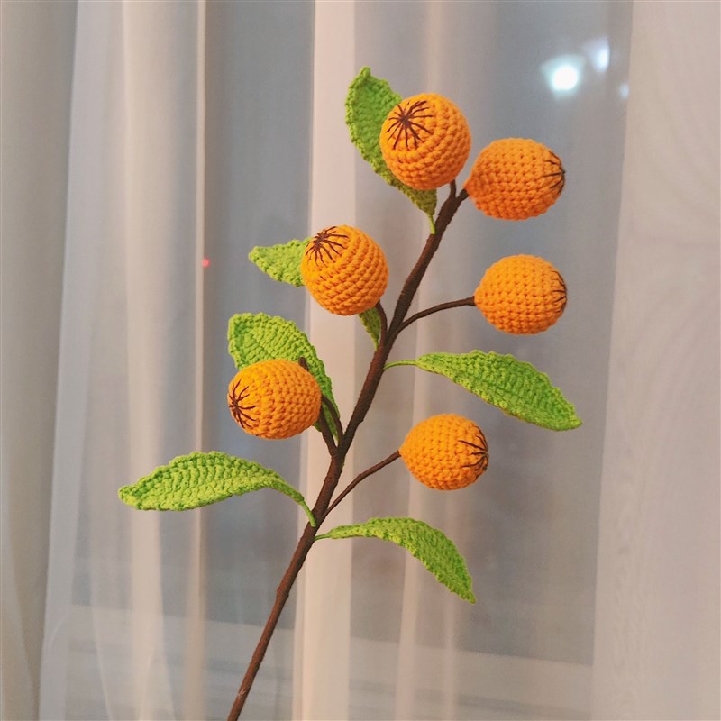 成品手工编织毛线花m枇杷花束仿真水果植物客厅插花装饰品家居饰