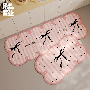 蝴蝶结厨房专用地垫皮革吸水吸油家用防滑垫子高级感长条门垫 韩式