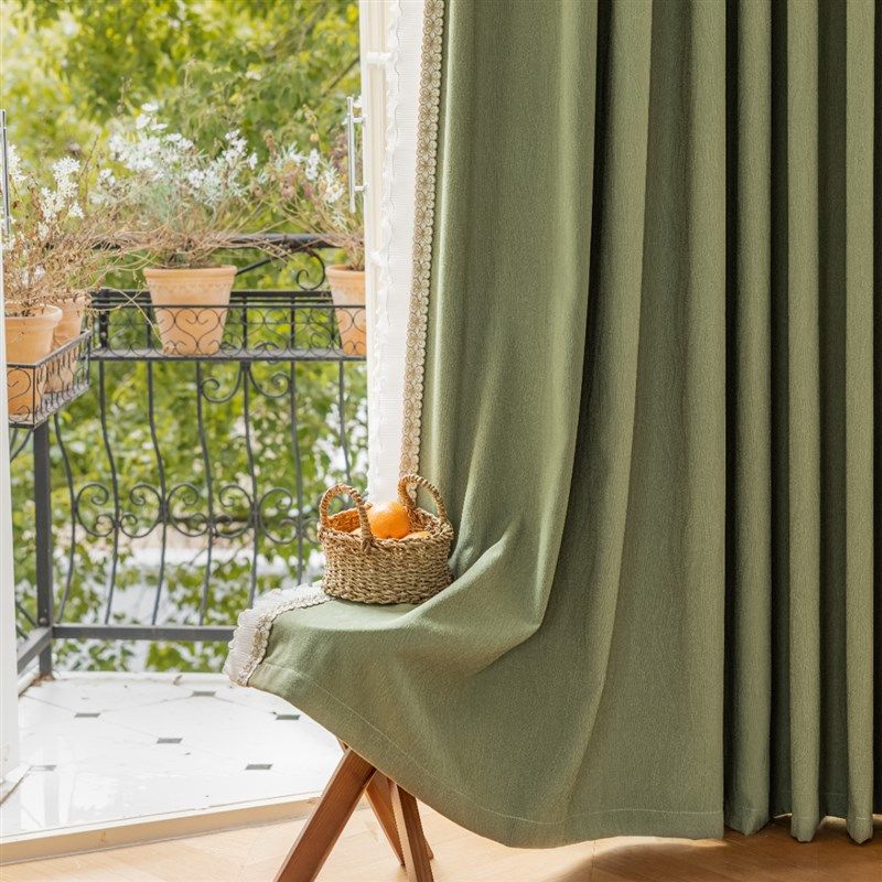 全遮光客厅窗帘新款加厚棉麻轻奢现代卧室落地窗纯色水芙棉抹茶色