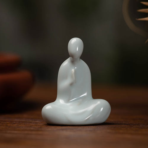 佛窑禅僧沙弥 陶瓷意侣虔诚礼汝茶宠小摆件茶玩茶具茶盘可养开片