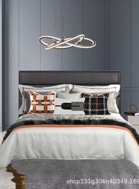 多件套软装床品美式轻奢样板房床上用品棕色橙色布艺装饰床品