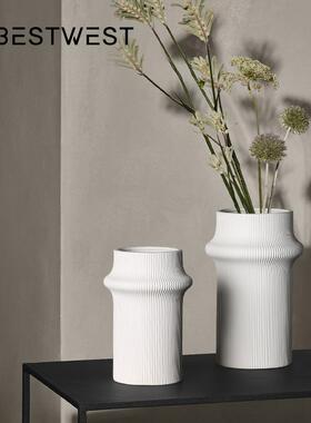 博西家居白色现代简约竹节陶瓷花瓶摆件家居样板间装饰品花器