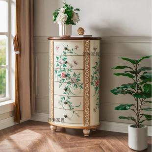 7K美式实木斗柜复古做旧五六斗抽屉柜沙发边柜圆柱形装饰小柜子客