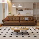 意式 极简真皮沙发棕色简约复古风客厅美式 现代小户型三四人位沙发