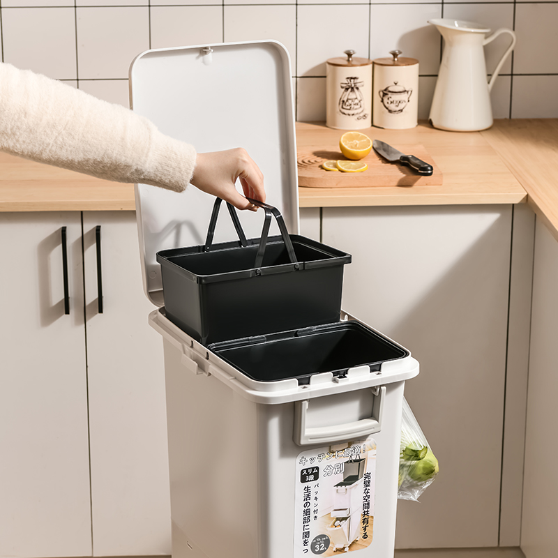 带内桶夹缝分类垃圾桶家用大号双层干湿分离厨余厨房脚踏按压式