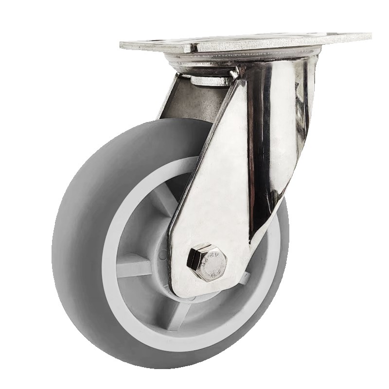 4寸重型不锈钢双煞车脚轮s304材质支架TPR橡胶防生锈轮子工业防滑