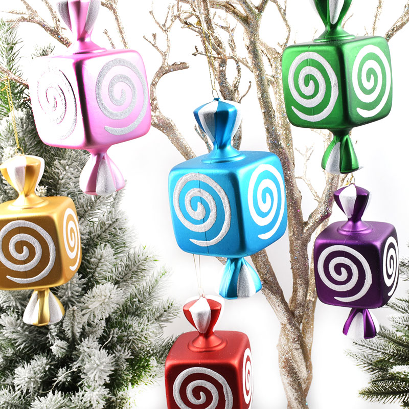 海迪圣诞糖果挂饰20CM电镀彩绘糖果场景布置装饰彩色X道具摆件单