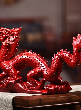 木雕龙摆件实木龙摆件十二生x肖龙工艺家居客厅办公室装饰红龙摆