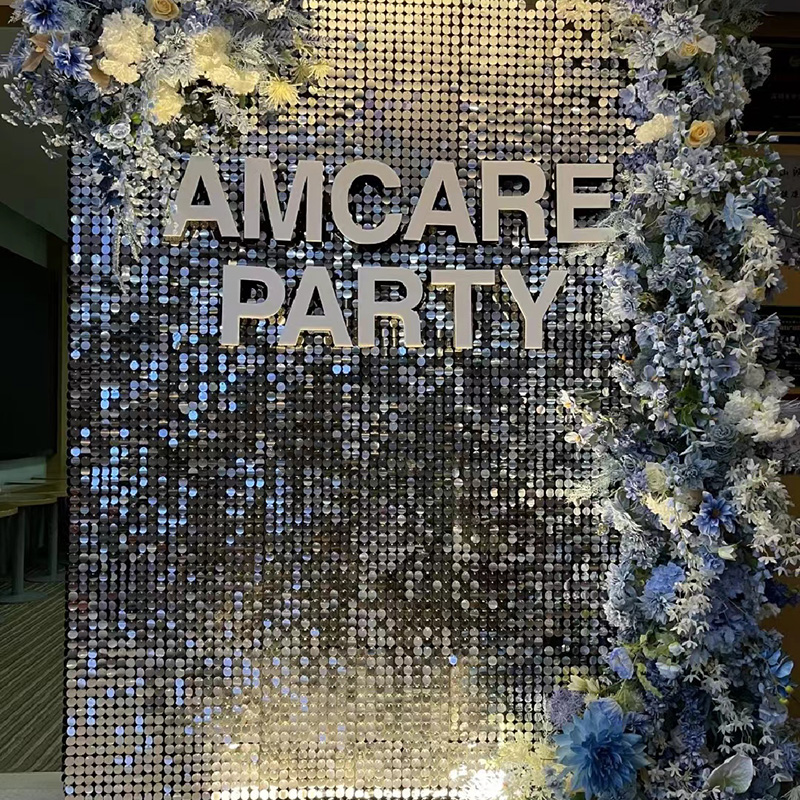 风动板亮片镜面幕墙辐射闪动圆形珠片H帘婚礼背景墙广告派对布置