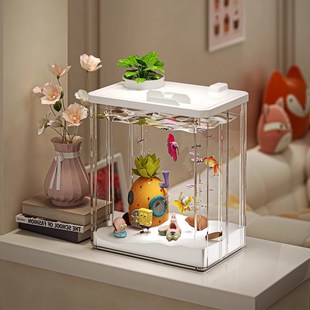 鱼缸家用b亚克力塑料饲养箱造景带灯过滤制氧一体机小型桌面生态