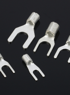 国标加厚SNB3.5-4冷压叉形Y型U型接线裸端子UT 紫铜 1.0mm 100只