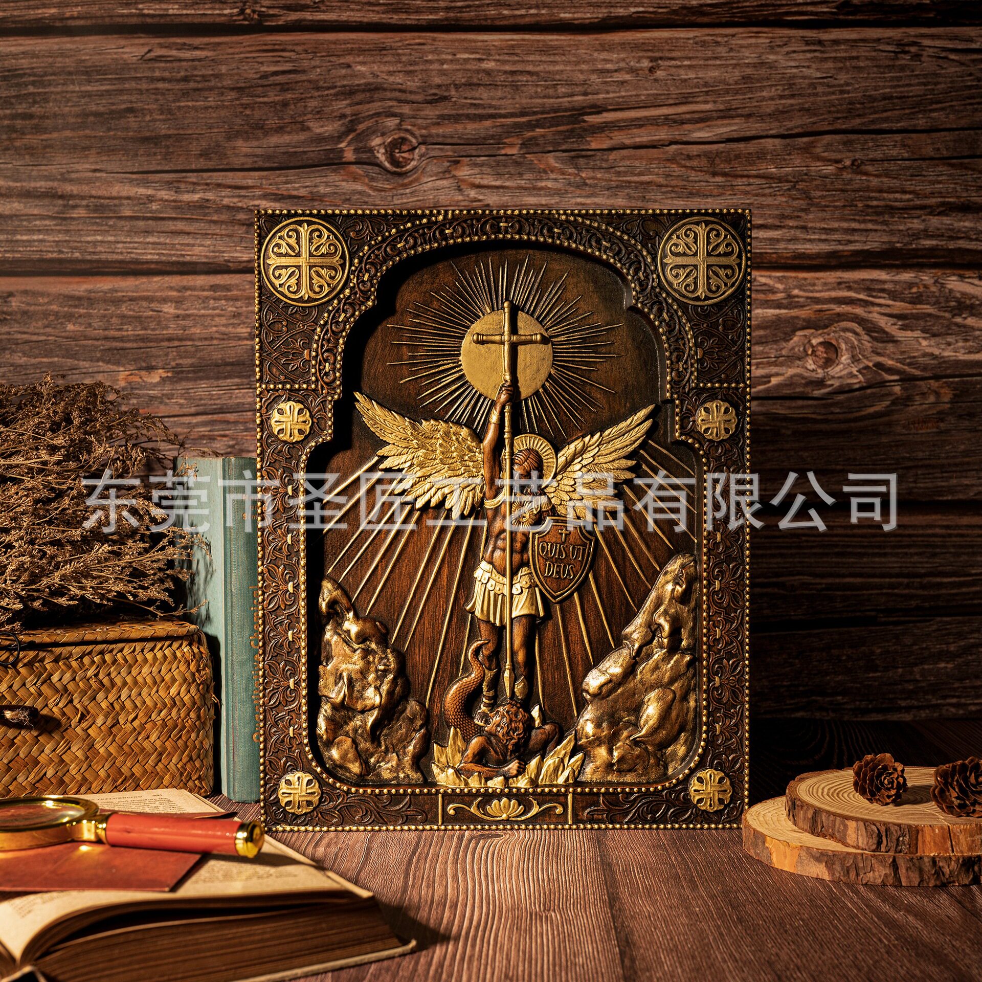 圣物圣牌天使长弥额尔守护天使木质工艺品榉木木雕装饰品摆件实木
