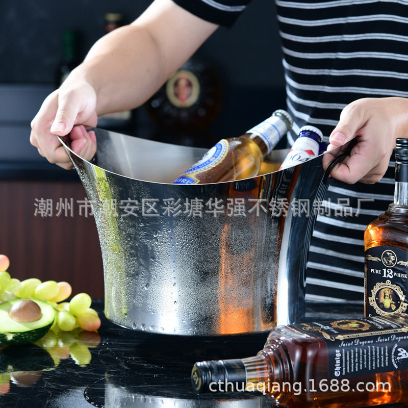 现货不锈钢加厚元宝冰桶啤酒桶KTV酒吧红酒冰块金色款保温冰镇