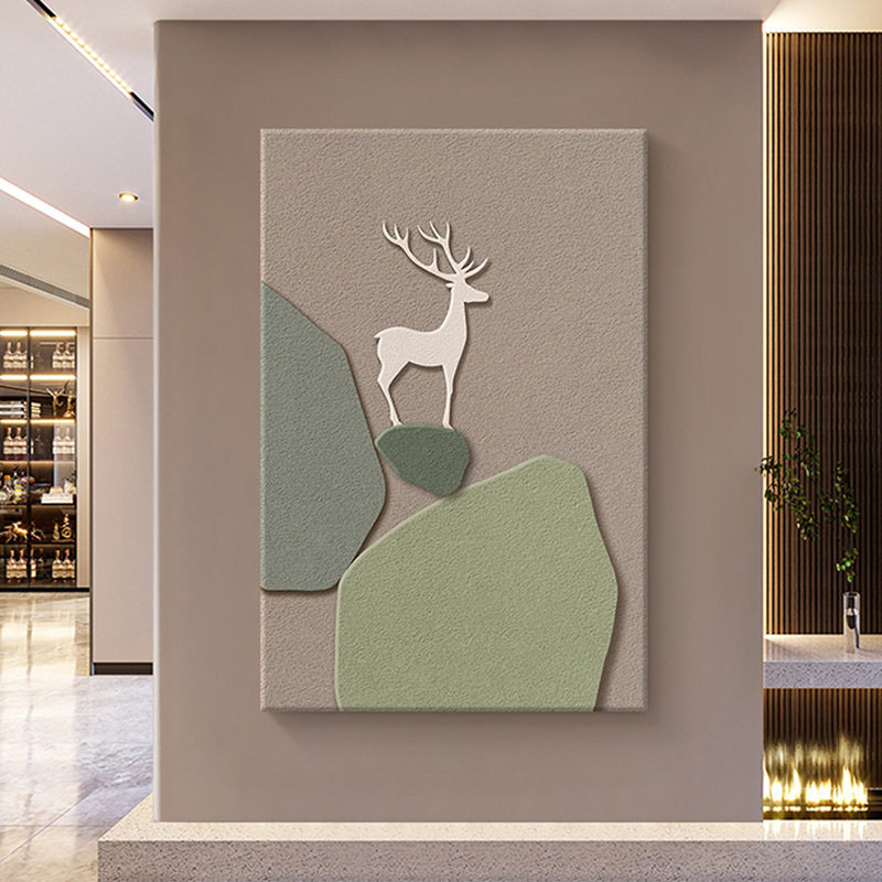 砂岩画现代轻奢入户玄关装饰画砂岩立体板画高级客厅走廊背景壁画