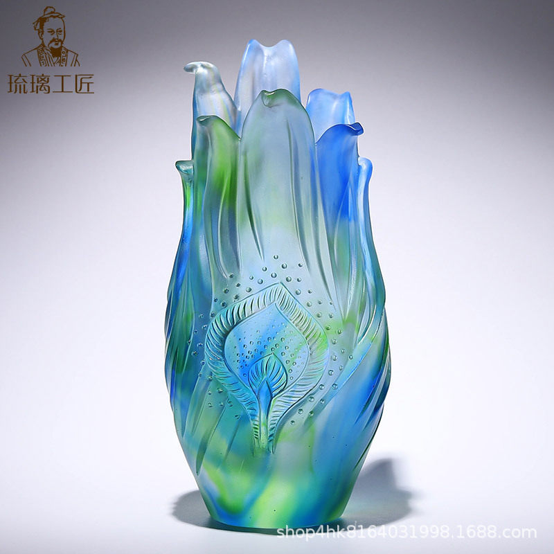 琉璃工艺品花瓶孔雀羽毛电视柜酒柜玄关客厅装饰品摆件小众设计感