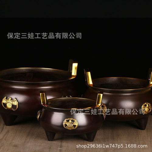 黄铜蝙蝠炉 香炉仿古中号大号特大家用三足香具香道用品厂家