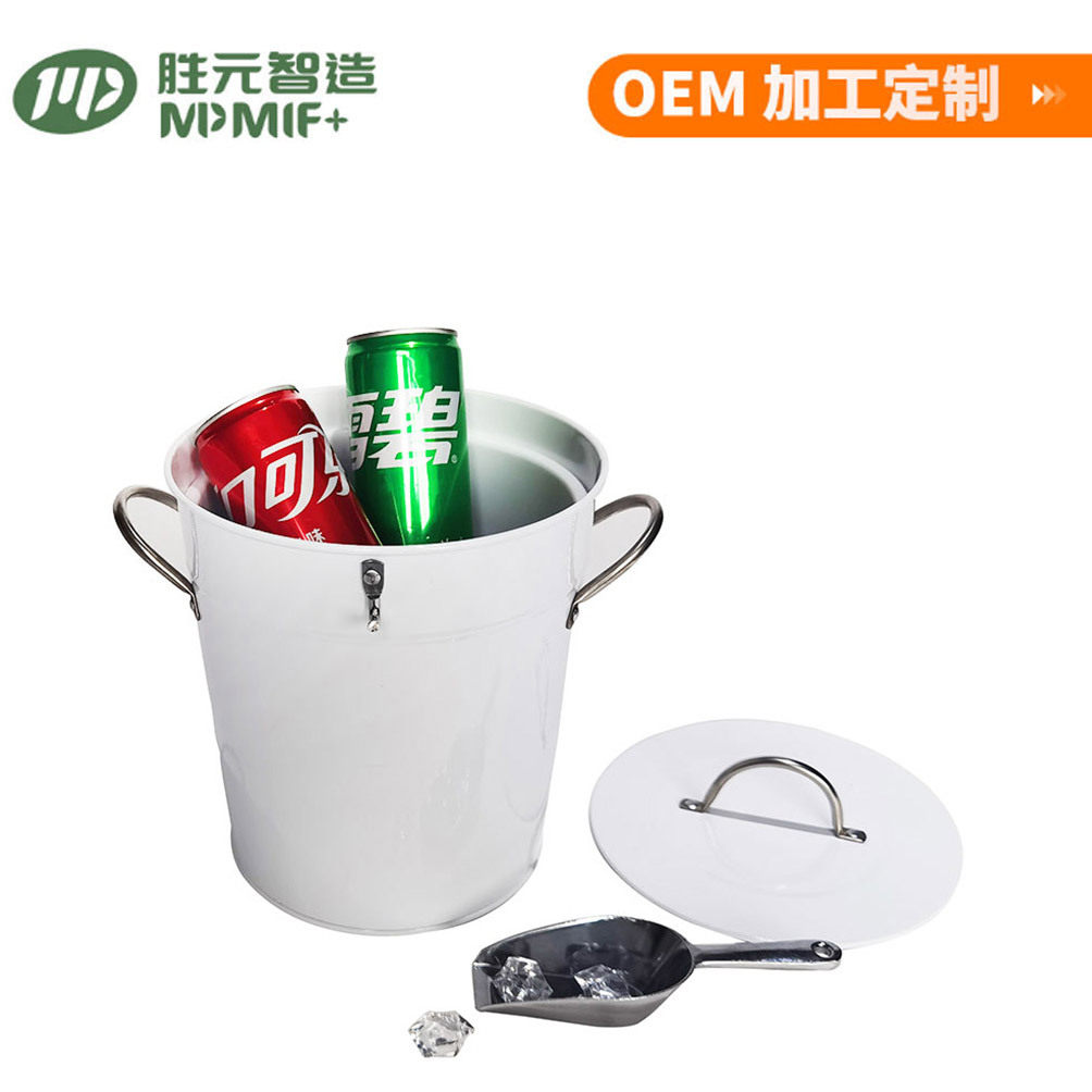 白色带盖子配铝铲圆形双耳啤酒冰桶 户外金属铁皮双层冰桶啤酒桶