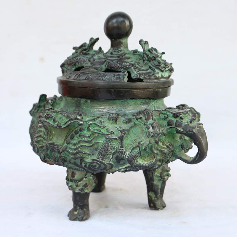 古玩杂项 铜器仿古工艺品 铜熏香炉摆件青铜百寿龙香炉