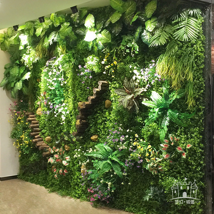 仿真植物墙 背景墙门头店招牌装饰花墙绿色塑料假花尤加利绿植墙