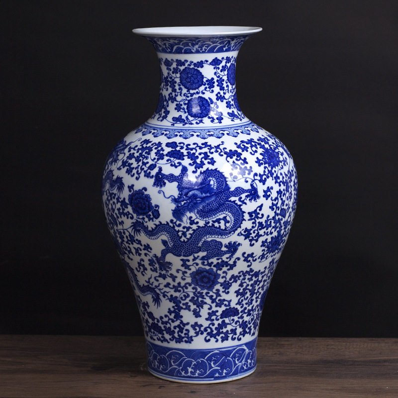 青花龙纹大花瓶 景德镇陶瓷落地大瓷器 中式家具客厅玄关工艺品