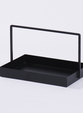 新中式创意铁艺金属收纳托盘装饰架摆件样板房客厅几何提盒装饰品