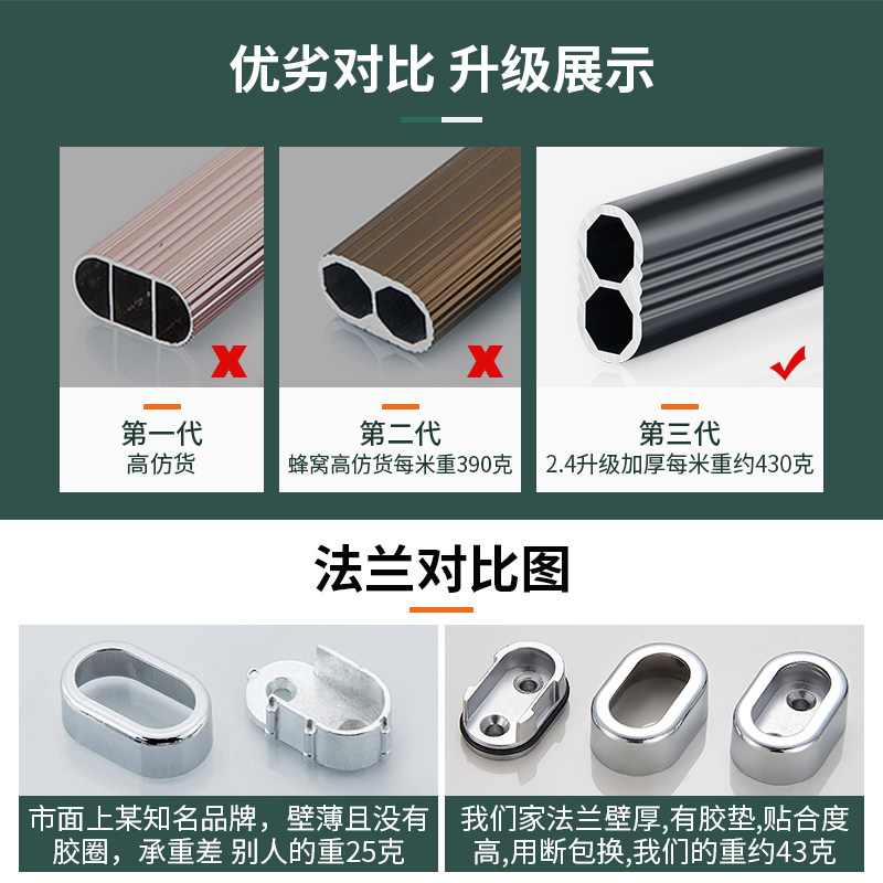 衣柜挂衣杆衣橱内五金配件横杆衣架厚晾衣杆托法兰座顶装挂杆定制