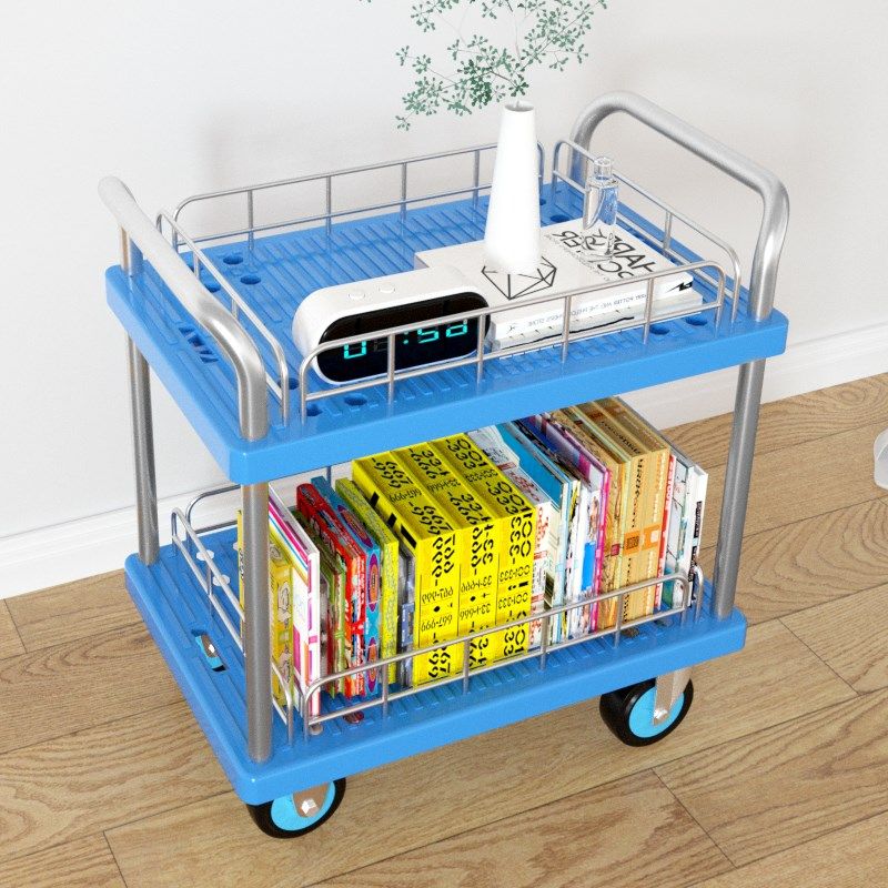 多双层围栏小推车拉货手推车搬运车静音酒店餐车清洁车平板车摆摊