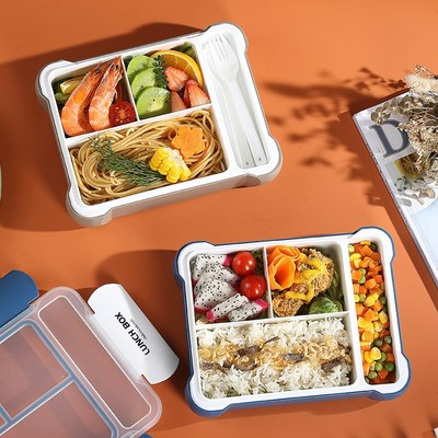 韩式学生分格饭盒塑料午餐盒x密封保温可微波炉加热带餐具便当盒