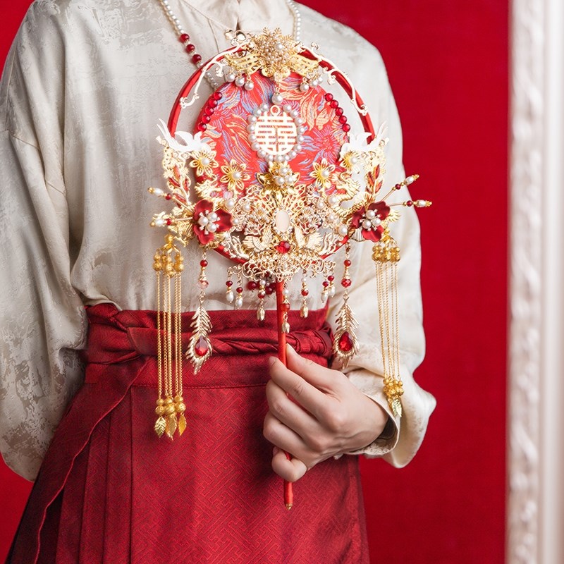 团扇diyc材料包中式新娘结婚搭配秀禾双面手工高级出嫁婚扇送闺蜜