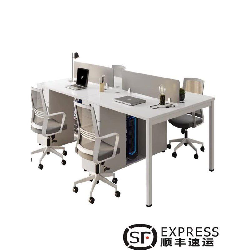 职员桌办公桌椅组合白色两人四人位员工桌L卡位屏风卡座财务电脑