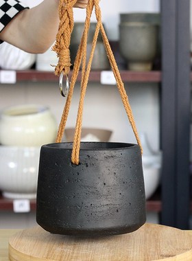 黑色水泥吊盆花盆16PCM底部有孔