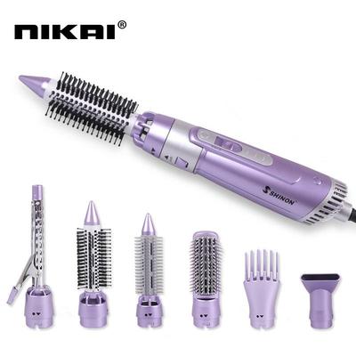 热销多功能卷发直发梳电卷棒吹风筒吹风梳7合一套装9822-7