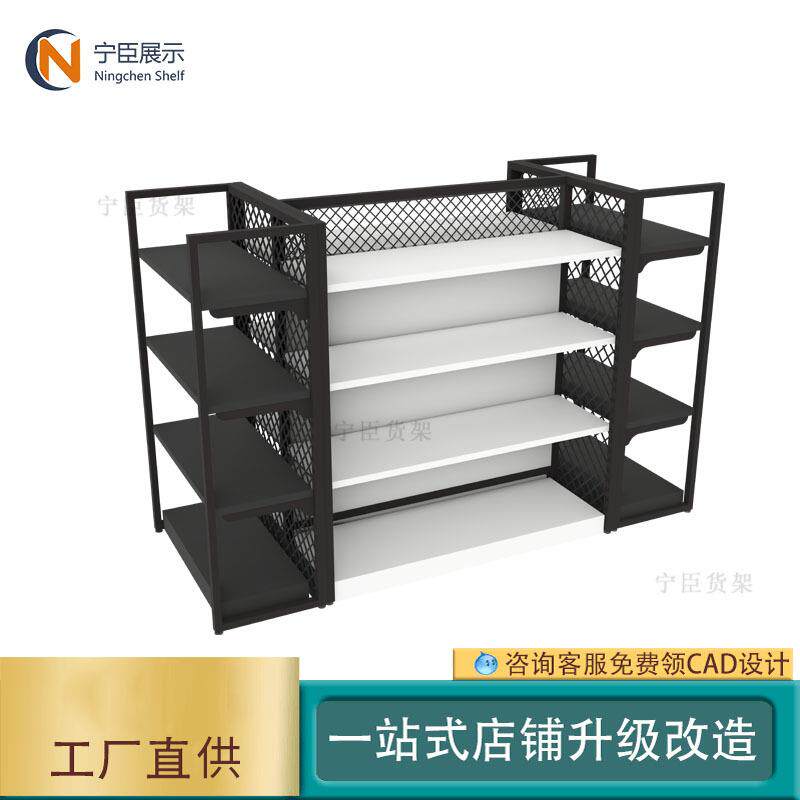 创意文具店便利店货架展示架黑色铁艺落地中岛流水台外贸服饰展架
